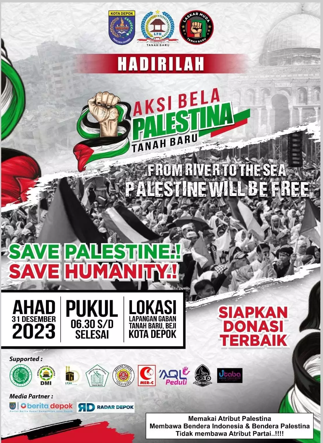 Kelurahan Tanah Baru Bakal Gelar Aksi Bela Palestina di Lapangan Gaban