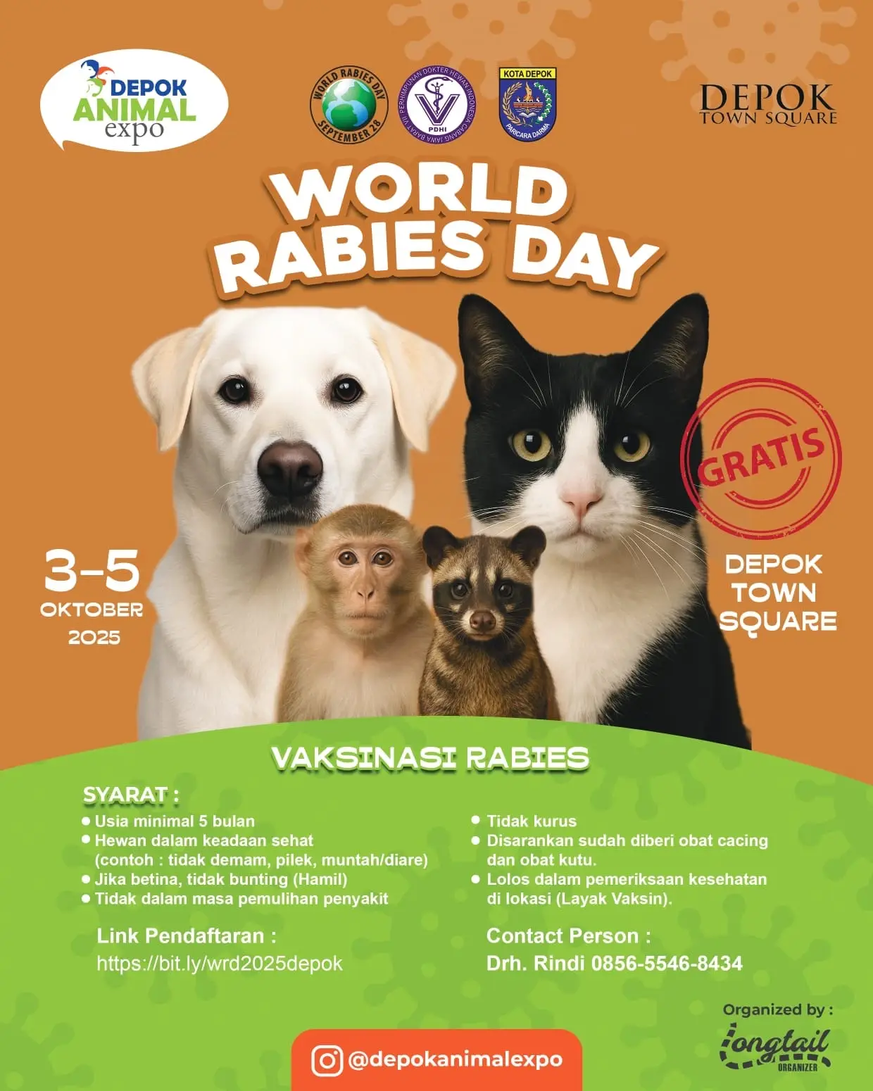 DKP3 Depok Gandeng PDHI Gelar WRD dan Vaksin Rabies Gratis