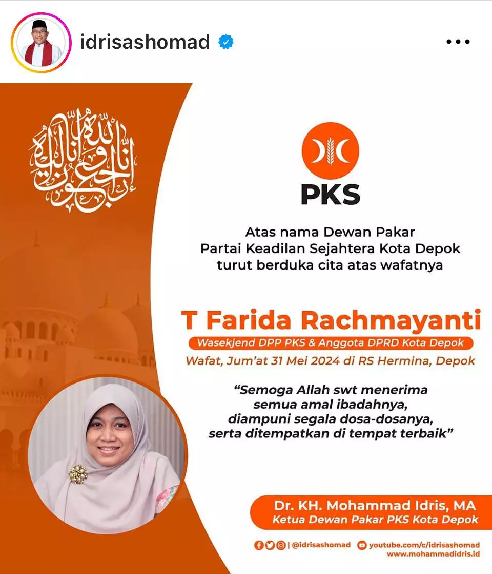 Kiai Idris Berduka Atas Wafatnya Anggota DPRD Depok dari Fraksi PKS