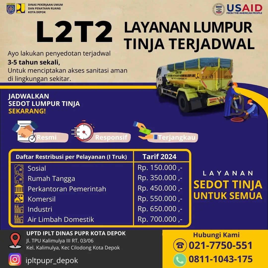 Catat! Ini Rincian Tarif Retribusi Sedot Tinja di Kota Depok