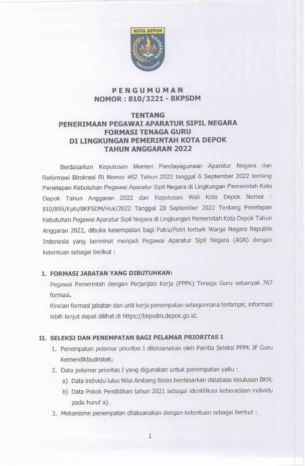 Pendaftaran Penerimaan PPPK Guru Dibuka, Pemkot Depok Sediakan Lowongan untuk 767 Formasi