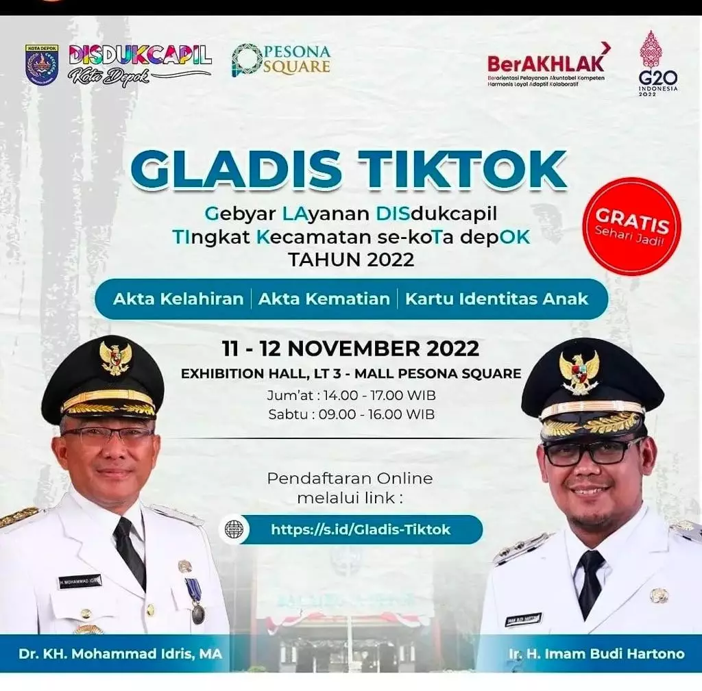 Pendaftaran Online Gladis Tiktok untuk Warga Sukmajaya dan Cilodong Dibuka hingga 10 November