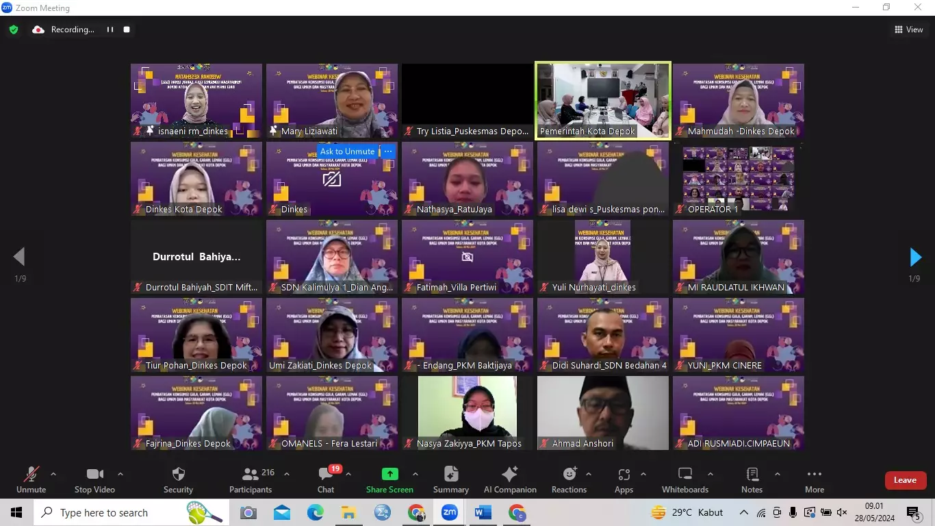 Lewat Webinar, Dinkes Depok Edukasi Pembatasan Konsumsi GGL Bagi Penggiat UMKM dan Masyarakat