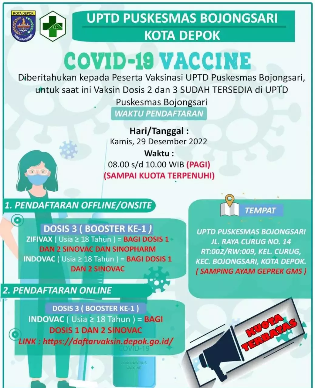 Puskesmas Bojongsari Buka Layanan Vaksinasi Covid-19