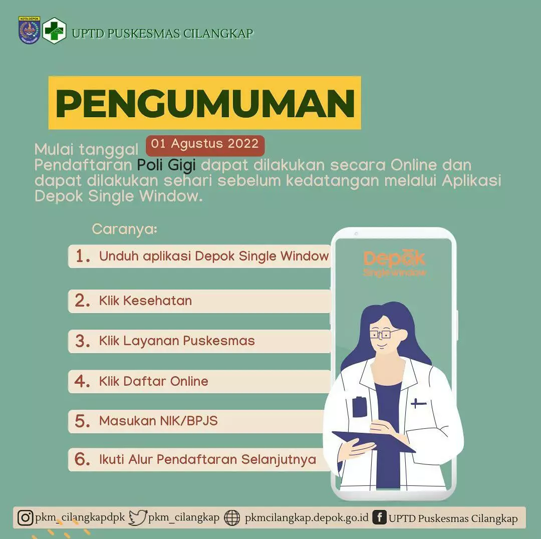 Kini Pendaftaran Layanan Poli Gigi Puskesmas Cilangkap Bisa Dilakukan secara Online Lewat DSW