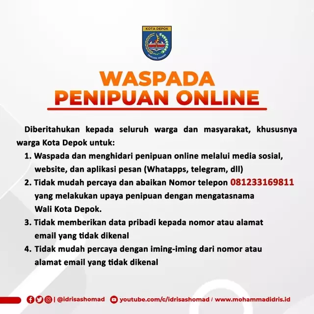 Nama Wali Kota Depok Dicatut Penipuan Online, Masyarakat Diminta Waspada