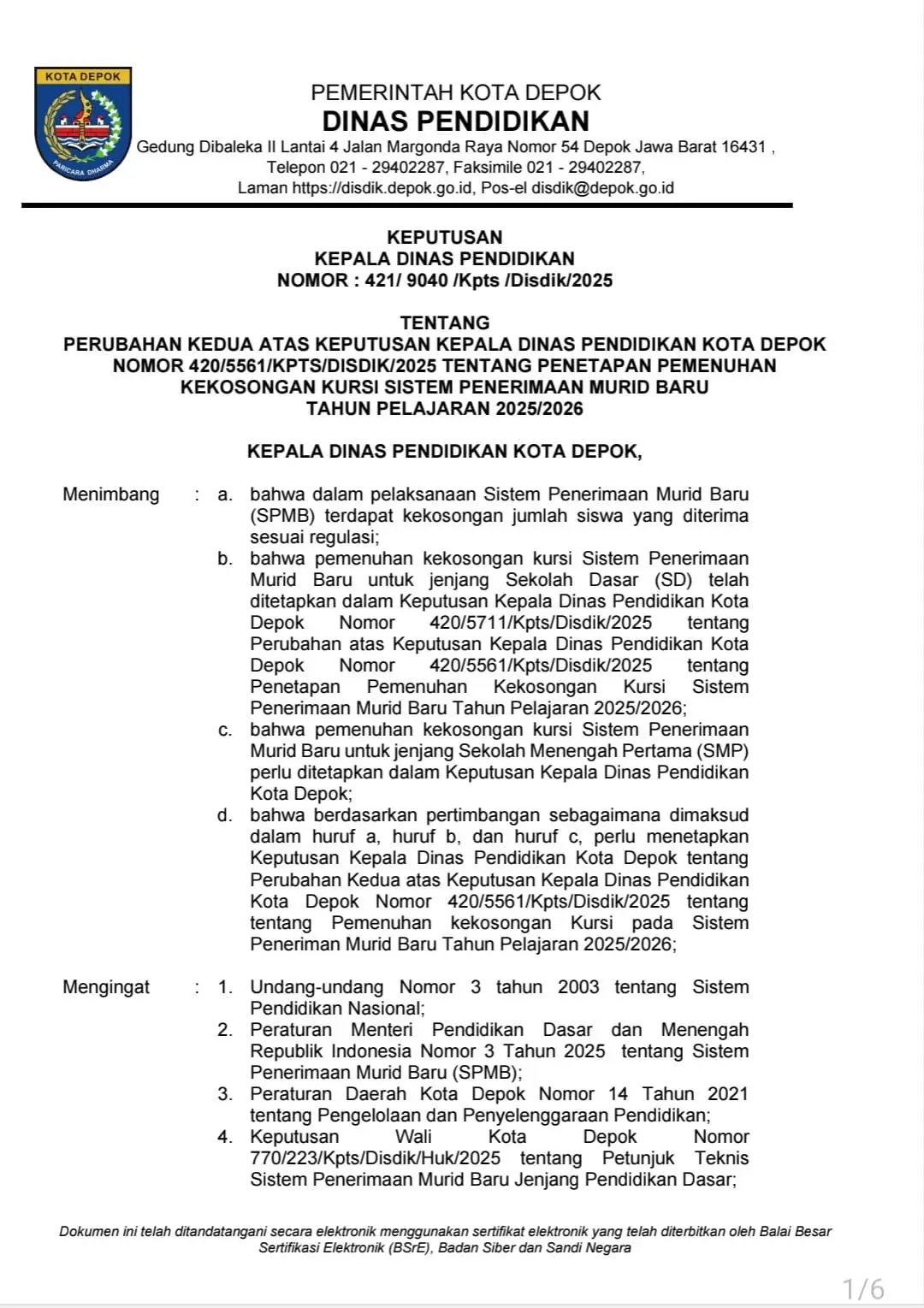 Kuota SMP Negeri Belum Terpenuhi, Disdik Kembali Buka Pendaftaran SPMB