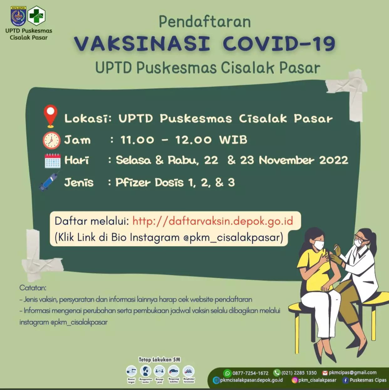 Puskesmas Cipas Buka Vaksinasi Covid-19 pada 22-23 November, Pendaftaran secara Online