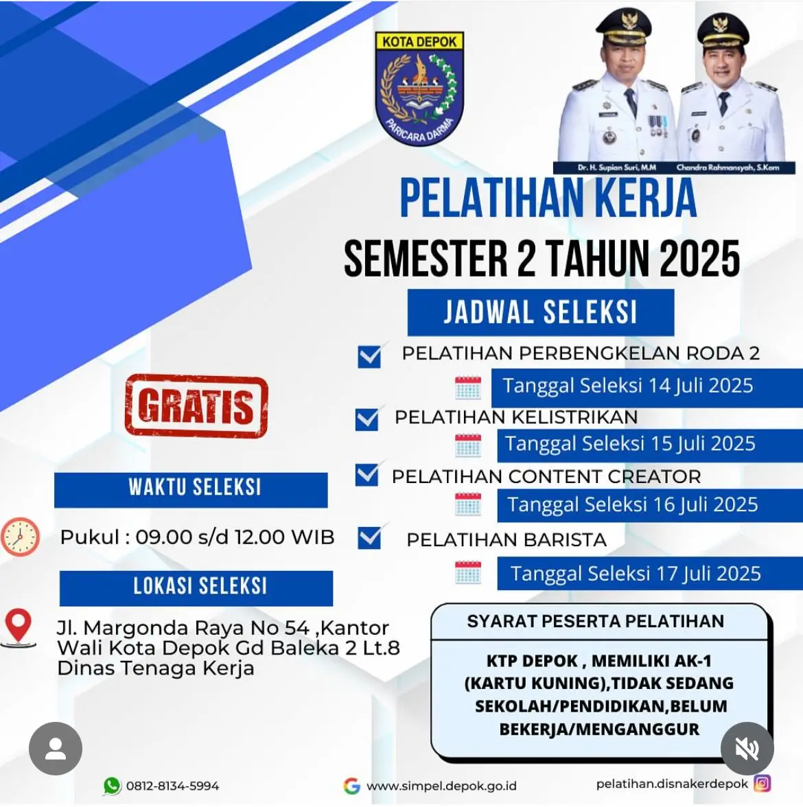 Jangan Lewatkan, Seleksi Pelatihan Kerja Disnaker Depok Semester 2 Segera Dimulai