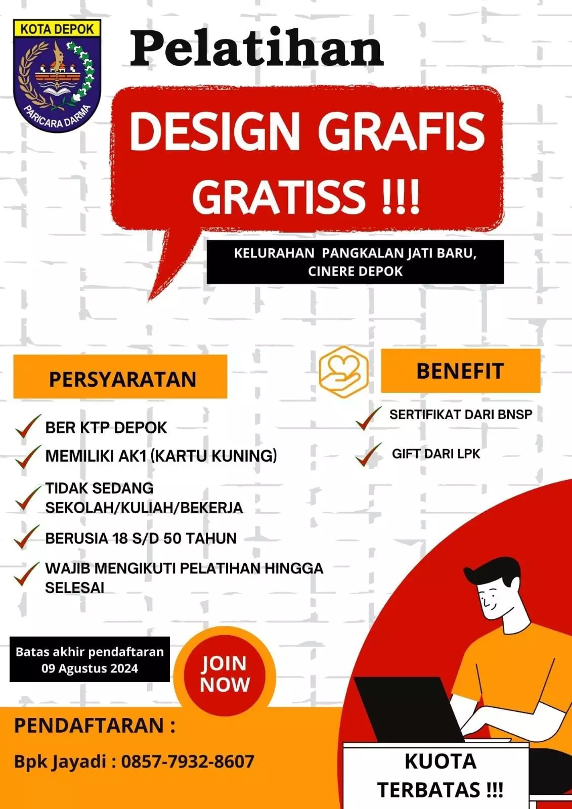 Kelurahan Pangkalan Jati Baru Buka Pendaftaran Pelatihan Desain Grafis, Ini Syaratnya