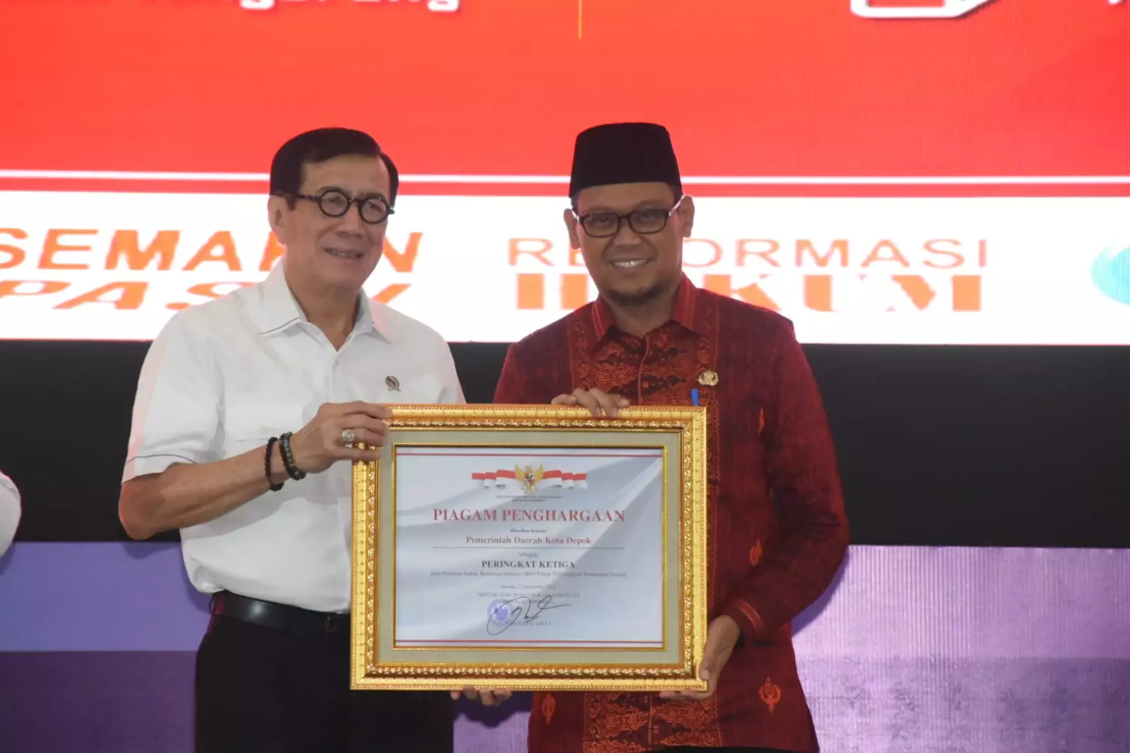 Penilaian Indeks Reformasi Hukum 2022, Kota Depok Raih Peringkat 3 Nasional