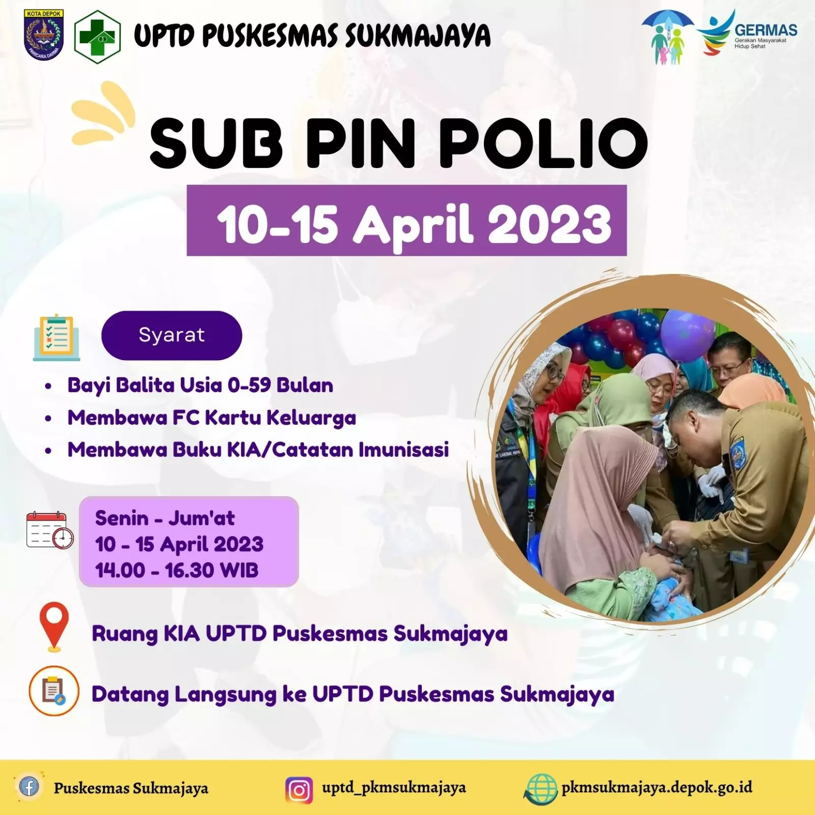 Tingkatkan Capaian, Puskesmas Sukmajaya Buka Pelayanan Imunisasi Polio