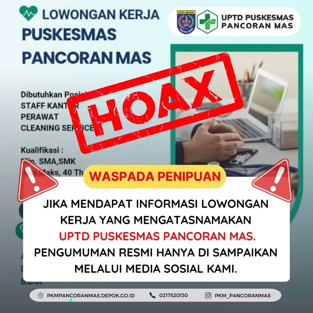 Hoaks Lowongan Pekerjaan Mencatut Puskesmas Pancoran Mas