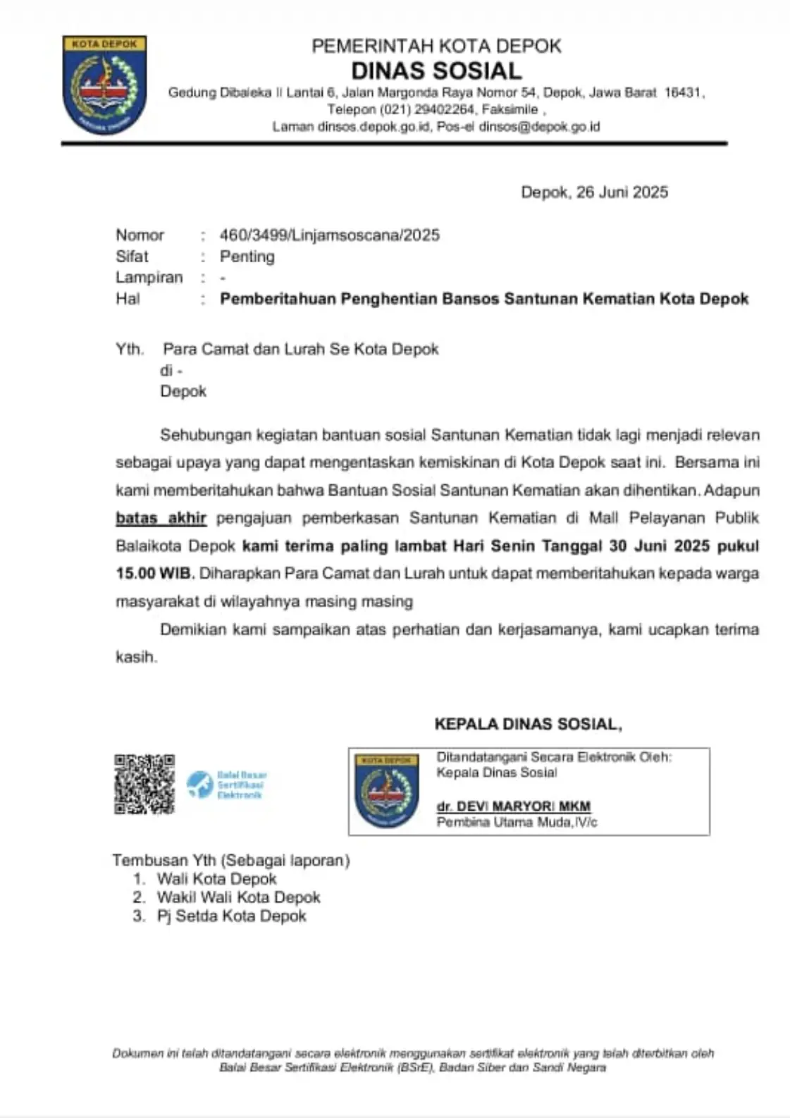 Sudah Tidak Relevan dengan RPJMD, Pemkot Depok Hentikan Santunan Kematian