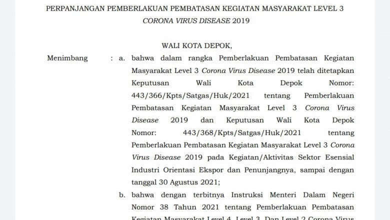 PPKM Level 3 di Depok, Sektor Non Esensial Masih WFH 100 Persen
