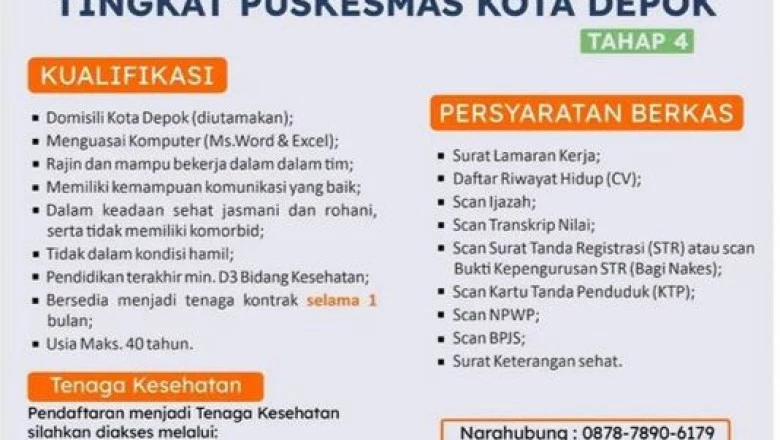 Dinkes Depok Kembali Buka Rekrutmen Nakes untuk 11 Puskesmas 