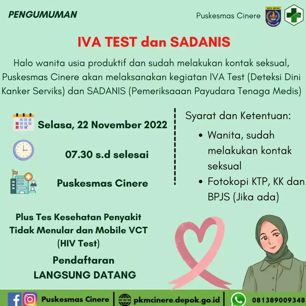 Puskesmas Cinere Akan Adakan IVA Test Gratis pada 22 November