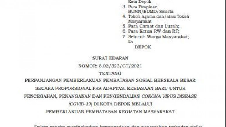 Pemkot Depok Kembali Perpanjang PSBB Proporsional Pra AKB selama Dua Pekan