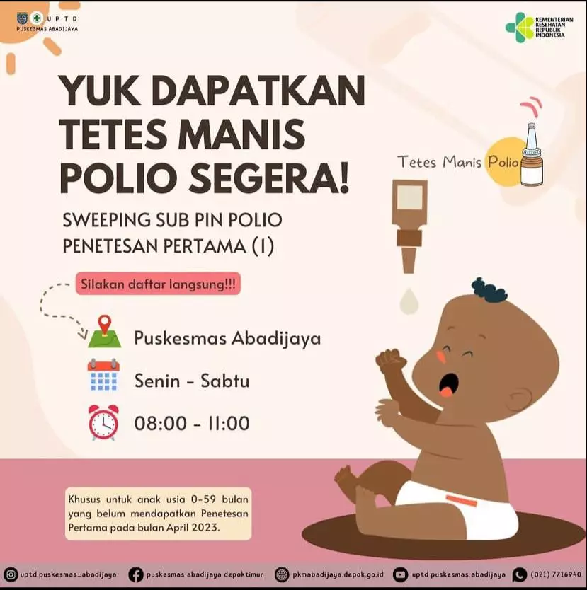 Sweeping Sub PIN Polio, Puskesmas Abadijaya Buka Pelayanan Imunisasi Setiap Hari