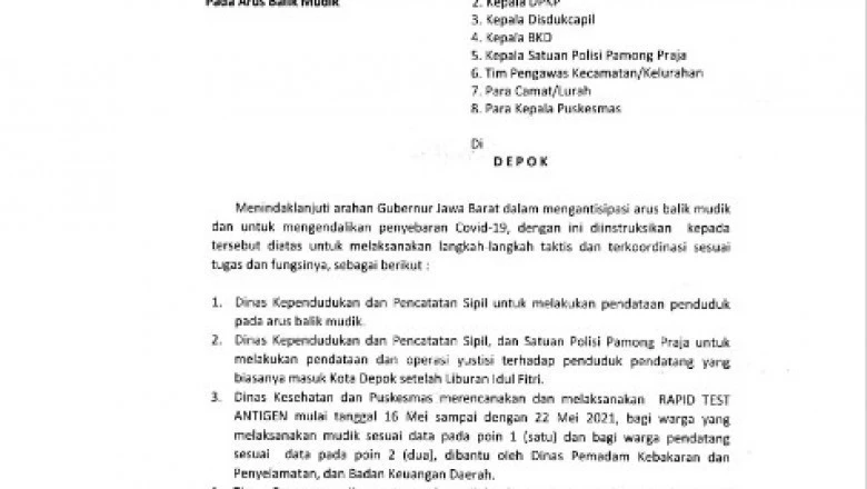 Arus Balik, Pemkot Depok Siapkan Rapid Antigen Bagi Pemudik