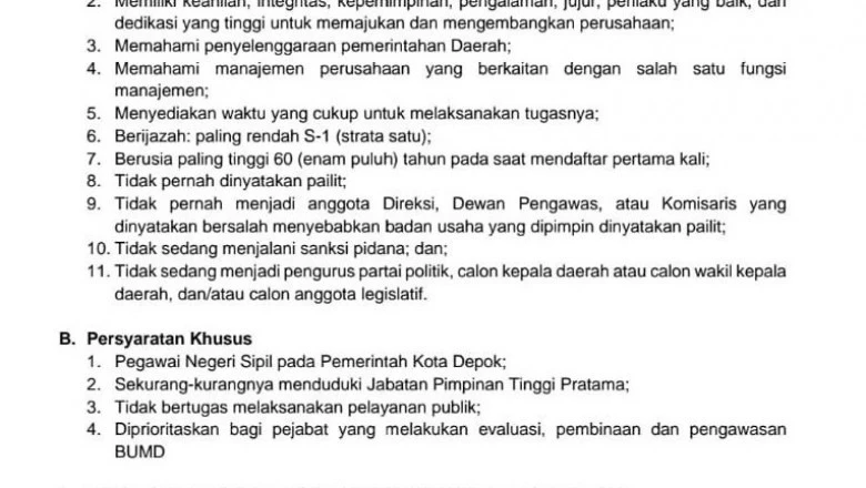 Pemkot Depok Buka Seleksi Dewan Pengawas PDAM Tirta Asasta dari Unsur Pemerintah Daerah