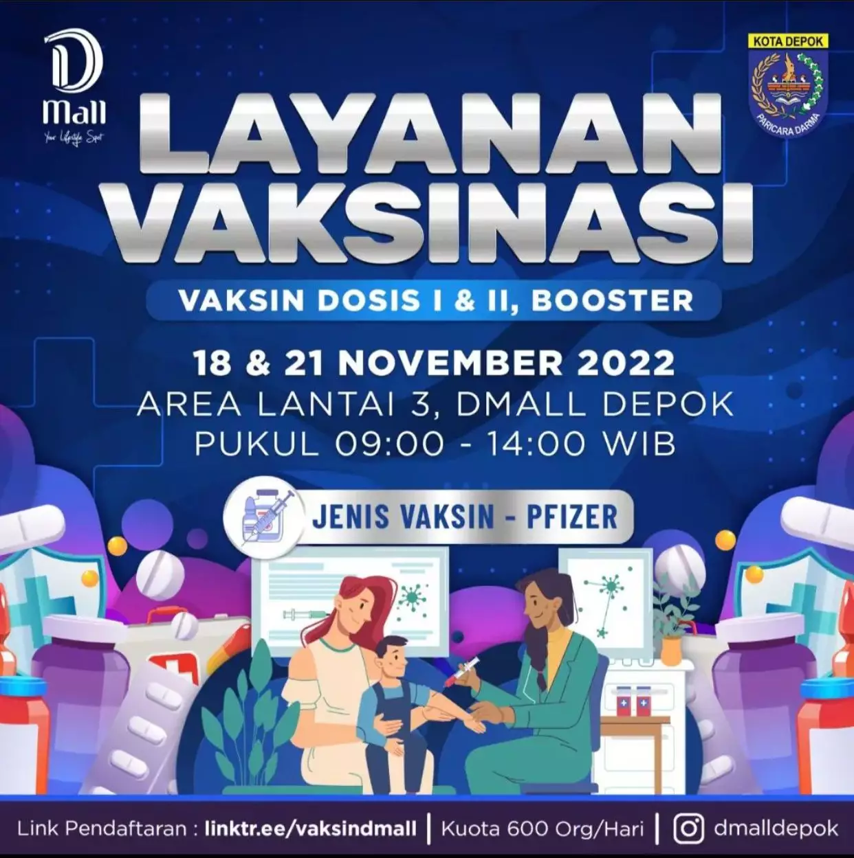 Dinkes Depok Akan Kembali Buka Vaksinasi Covid-19 di Dmall, Catat Tanggalnya