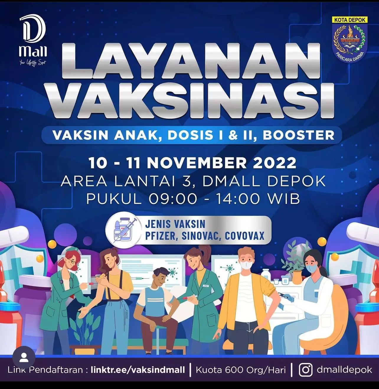 Kembali Gelar Vaksinasi Covid-19 di Dmall, Dinkes Depok Sediakan 1.200 Dosis