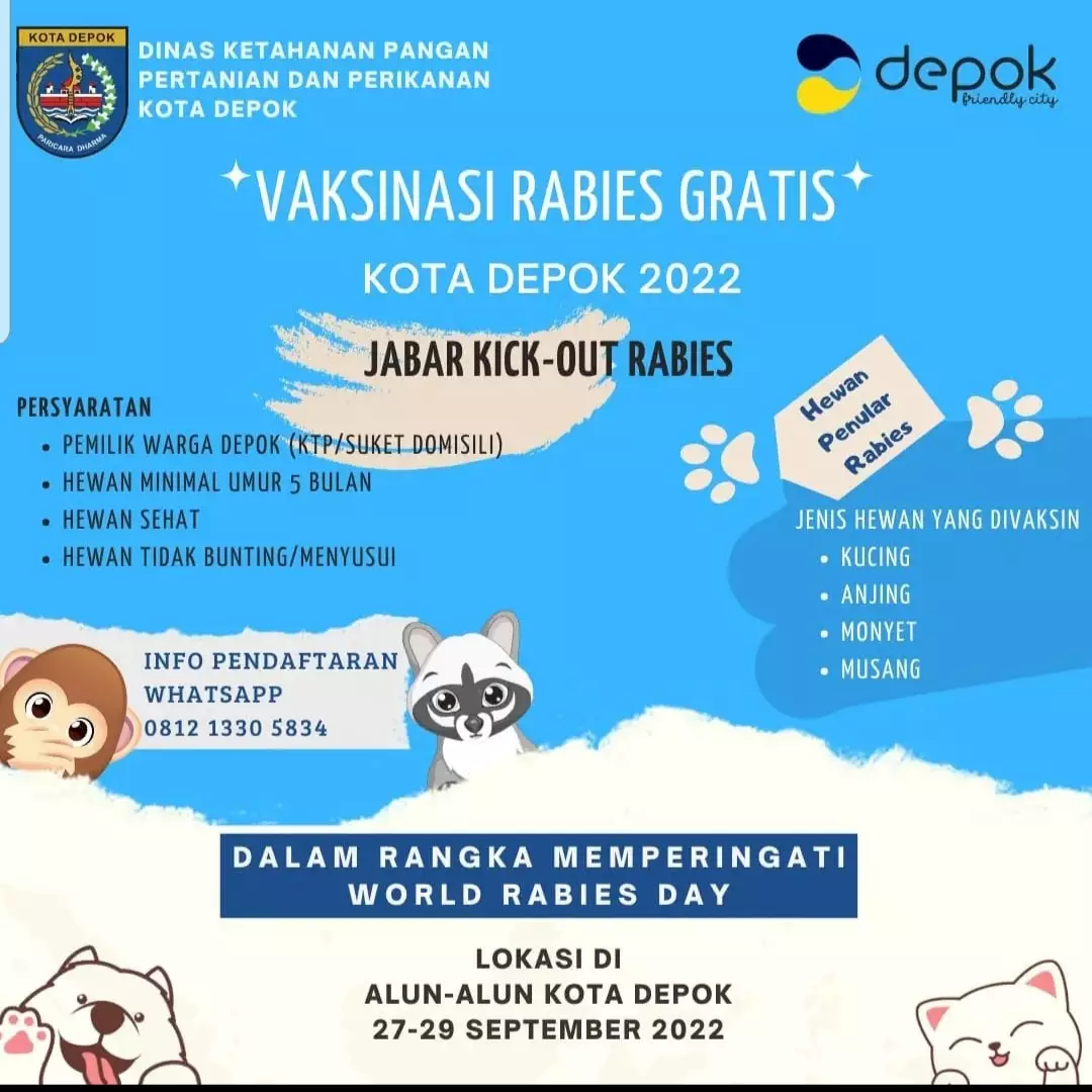 Sambut Hari Rabies Sedunia, DKP3 Depok Buka Vaksinasi Gratis