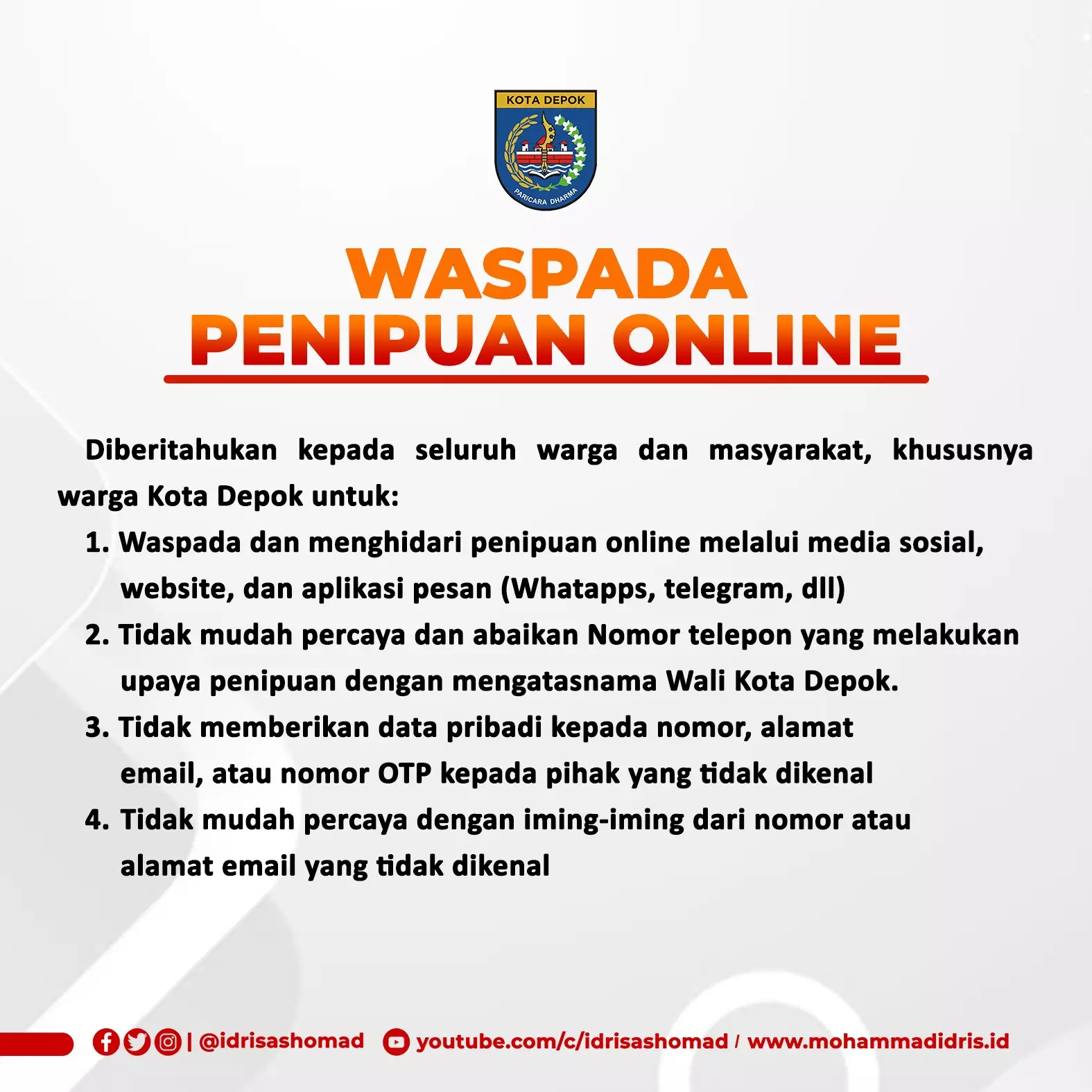 Fotonya Dicatut di Medsos, Wali Kota Depok Minta Warga Jangan Tertipu