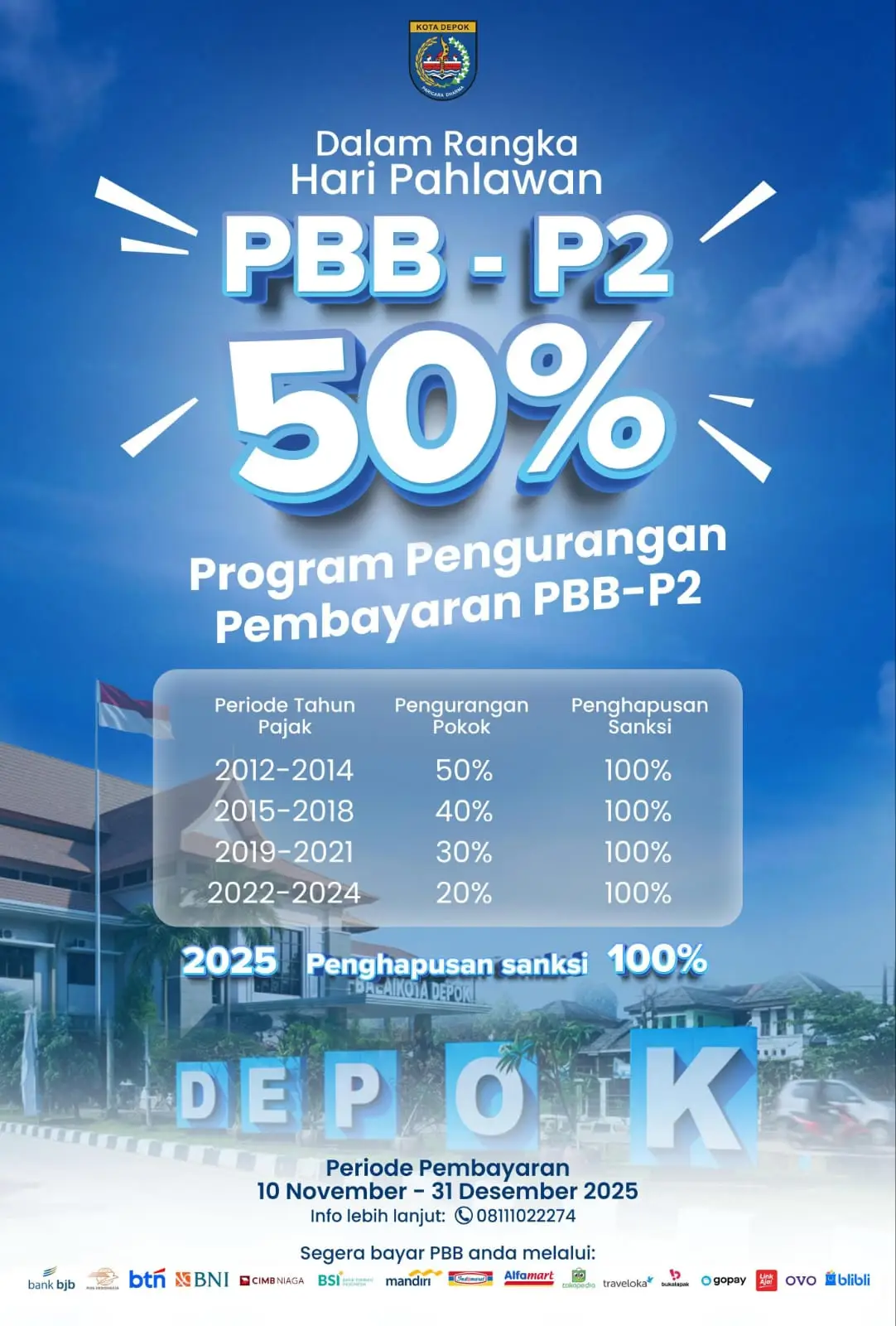 Peringati Hari Pahlawan, Pemkot Depok Beri Keringanan PBB-P2 Hingga 50 Persen