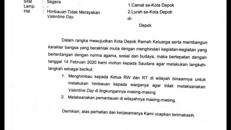 DPAPMK Keluarkan Surat Imbauan Tidak Merayakan Valentine