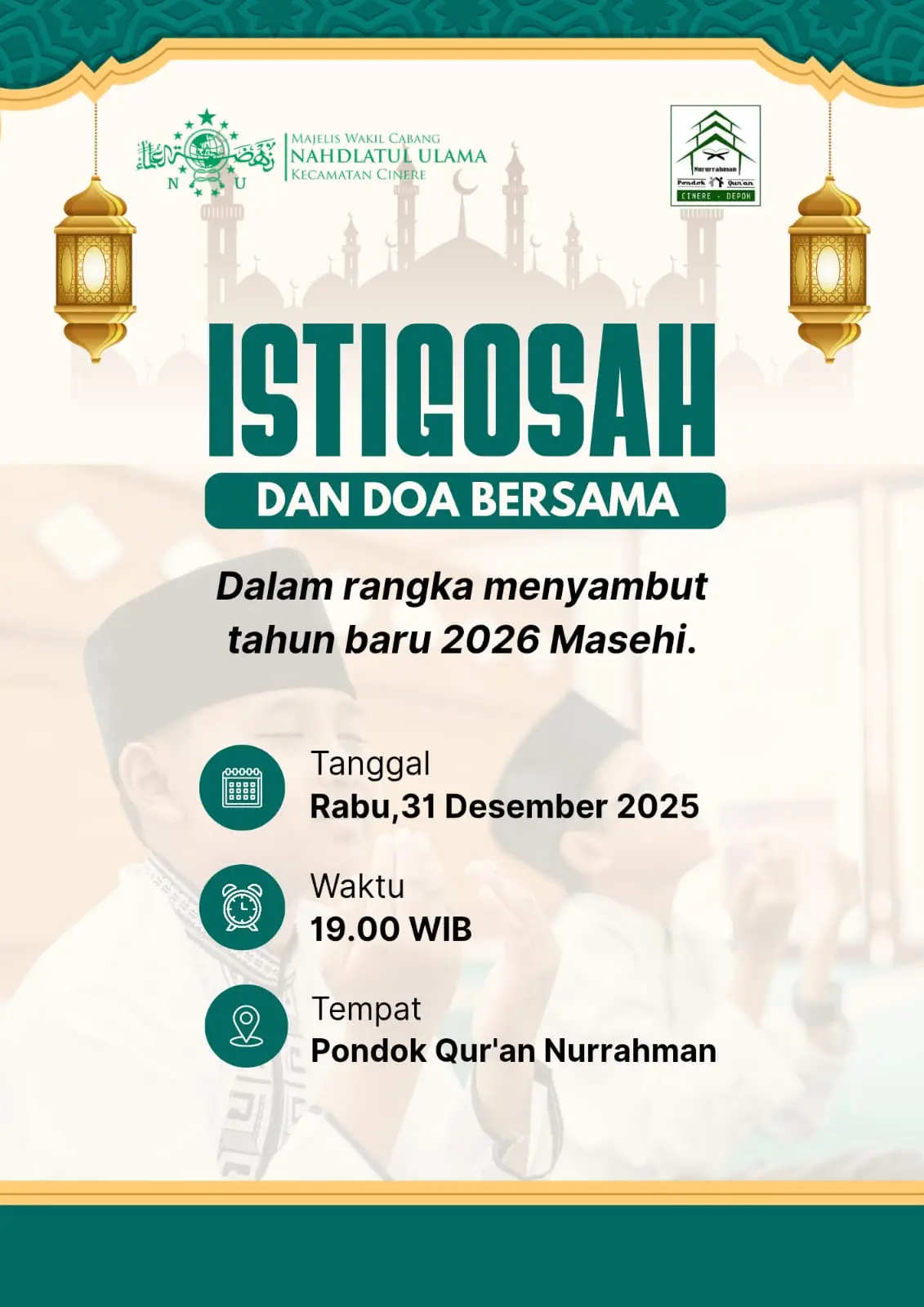 Ayo Tutup Tahun dengan Doa Bersama, MWCNU Cinere Gelar Istigosah Sambut 2026