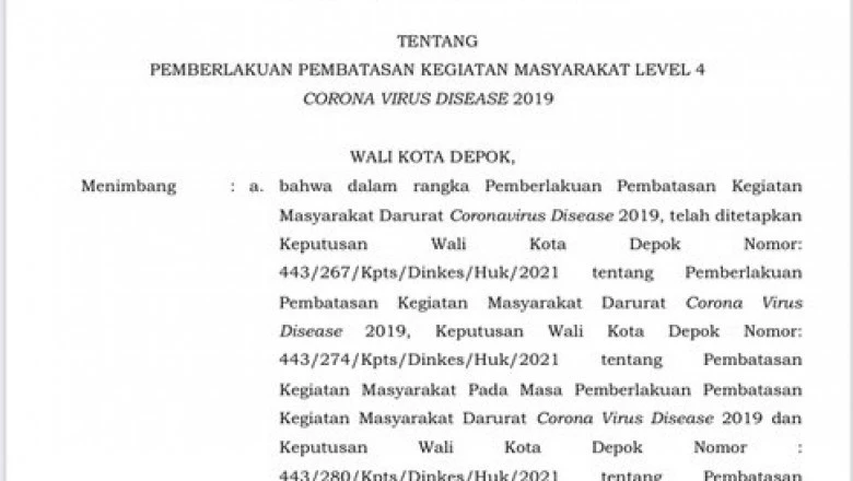 Pemkot Depok Keluarkan Kepwal PPKM Level 4, Berikut Aturan Lengkapnya