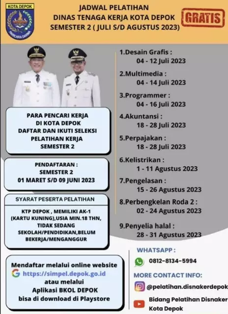 Pendaftaran Pelatihan Kerja Semester II Dibuka Sampai 9 Juni