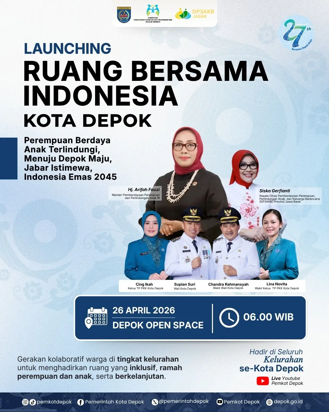 RBI Kota Depok Diluncurkan Minggu, Menteri PPPA Dijadwalkan Hadir