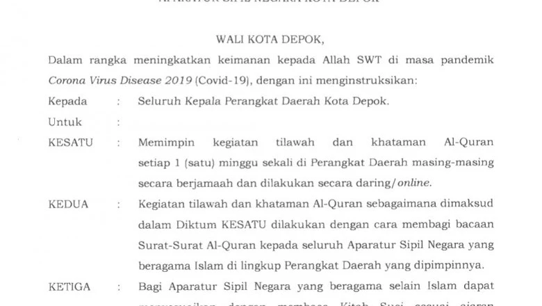 Tingkatkan Iman di Masa Pandemi, ASN Pemkot Serentak Khatam Al Quran