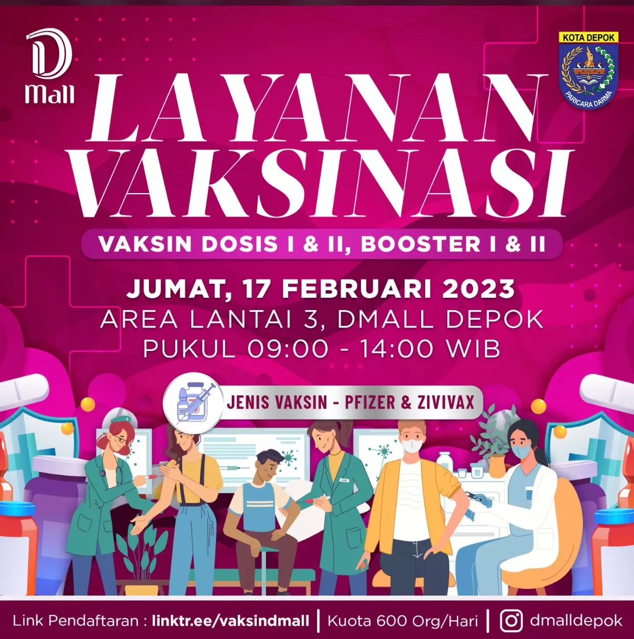 Dinkes Kembali Buka Vaksinasi Covid-19 di Dmall, Tersedia Kuota untuk 600 Orang