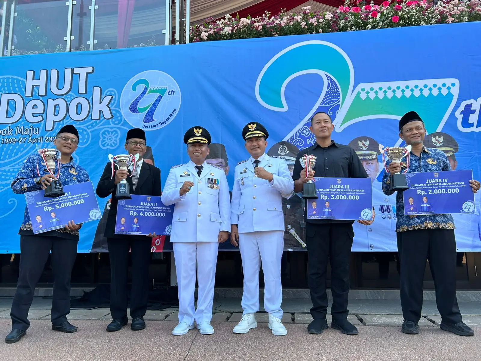 HUT ke-27 Kota Depok, Polres Metro Depok Sabet Juara 3 Tenis Meja Antar Instansi