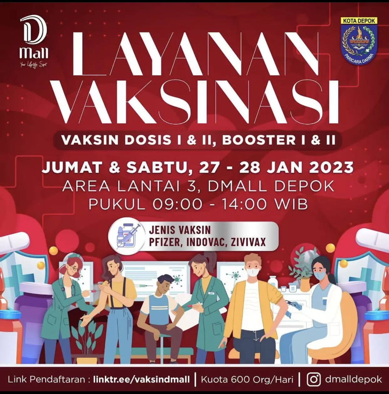 Dinkes Akan Kembali Buka Vaksinasi Covid-19 di Dmall, Tersedia Booster Kedua untuk Umum