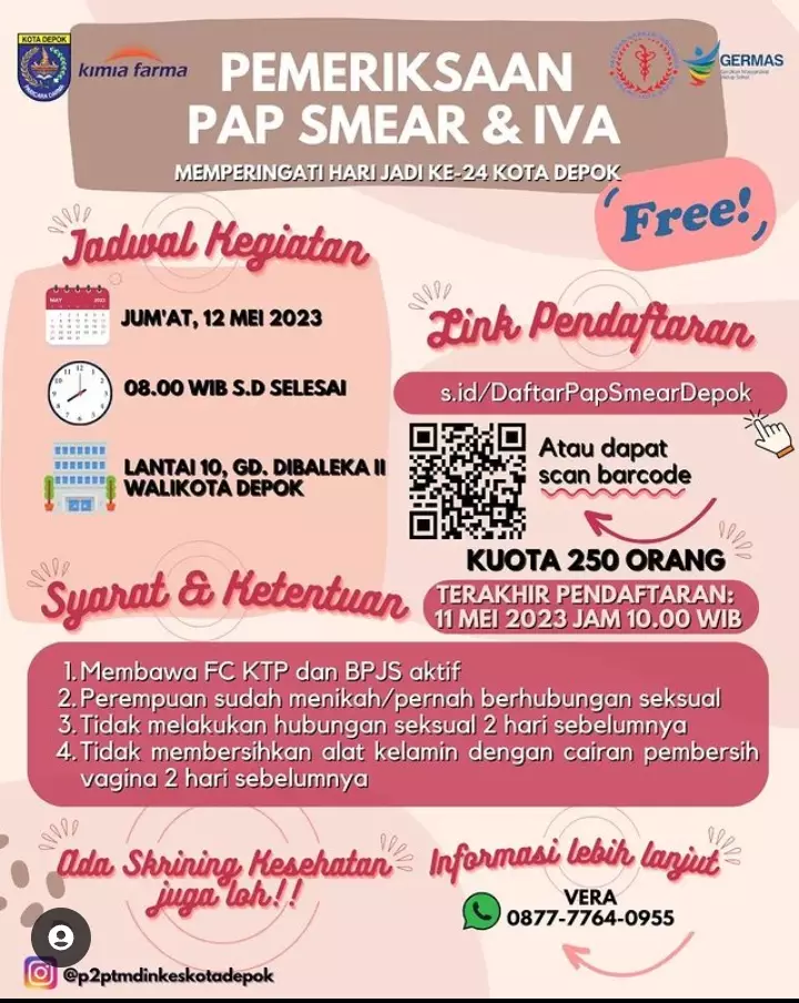 Dinkes Depok Akan Adakan Pemeriksaan Pap Smear dan IVA Gratis