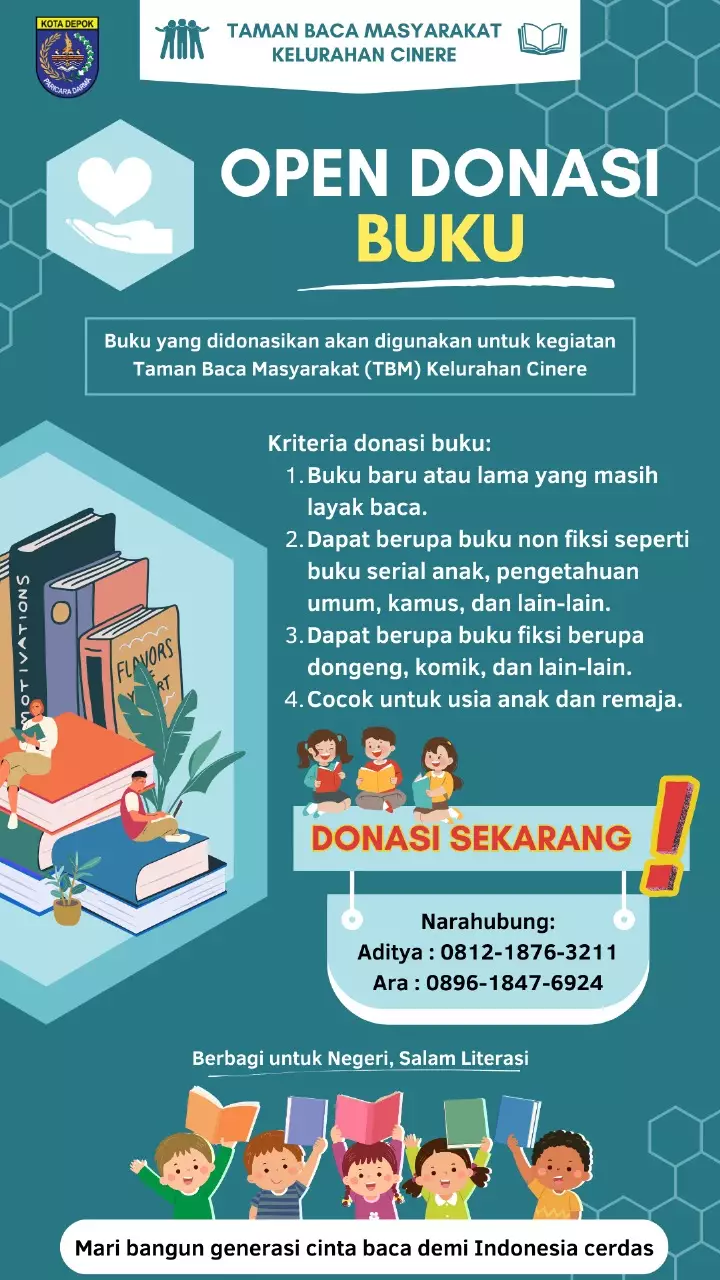 TBM Cinere Open Donasi, Yuk Donasikan Buku-bukumu