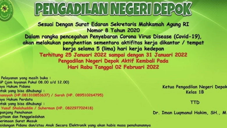 Cegah Penyebaran Covid-19, PN Depok Ditutup Lima Hari