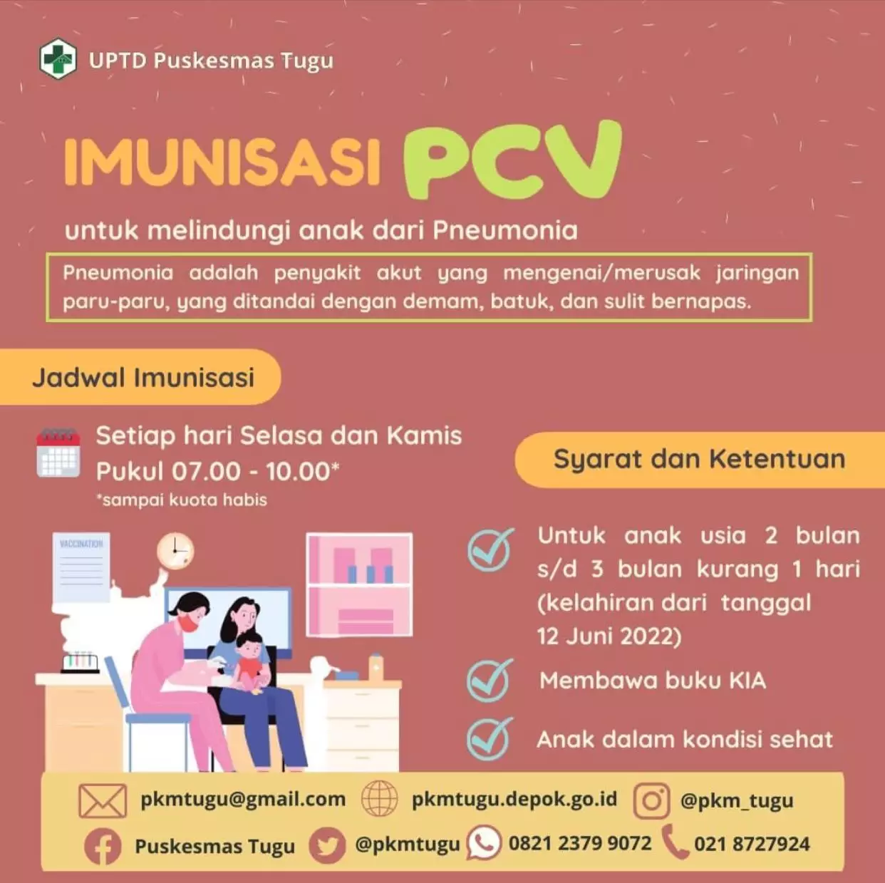 Puskesmas Tugu Beri Pelayanan Imunisasi PCV Gratis