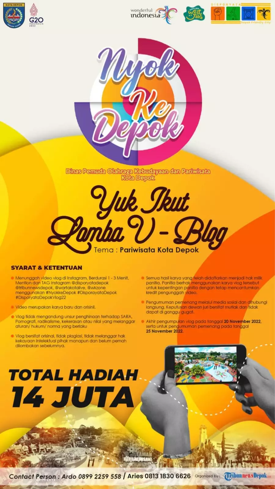 Disporyata Depok Adakan Lomba Video Blog Tema Pariwisata, Total Hadiahnya 14 Juta