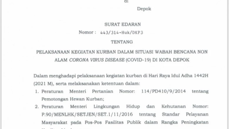 Pandemi Covid-19, Pemkot Depok Keluarkan Surat Edaran tentang Pelaksanaan Kurban