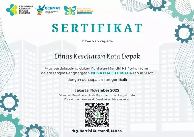 Dinkes Depok Diganjar Penghargaan Kategori K3 Perkantoran dari Kemenkes