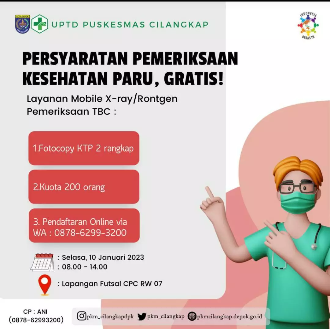 Besok, Puskesmas Cilangkap Buka Pemeriksaan Paru Gratis
