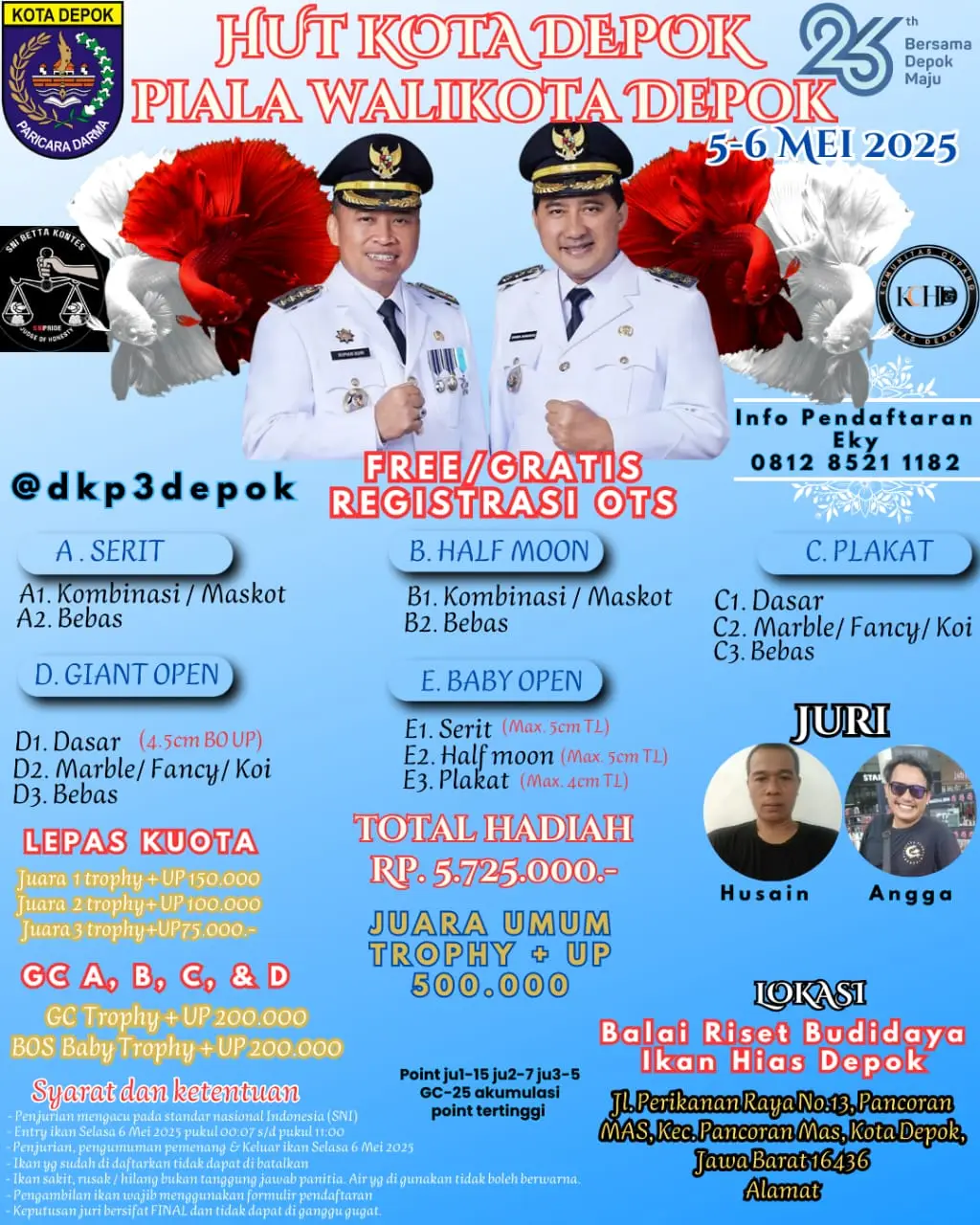 Jangan Lewatkan Kontes Ikan Cupang Piala Wali Kota Depok, Ini Syarat dan Ketentuannya