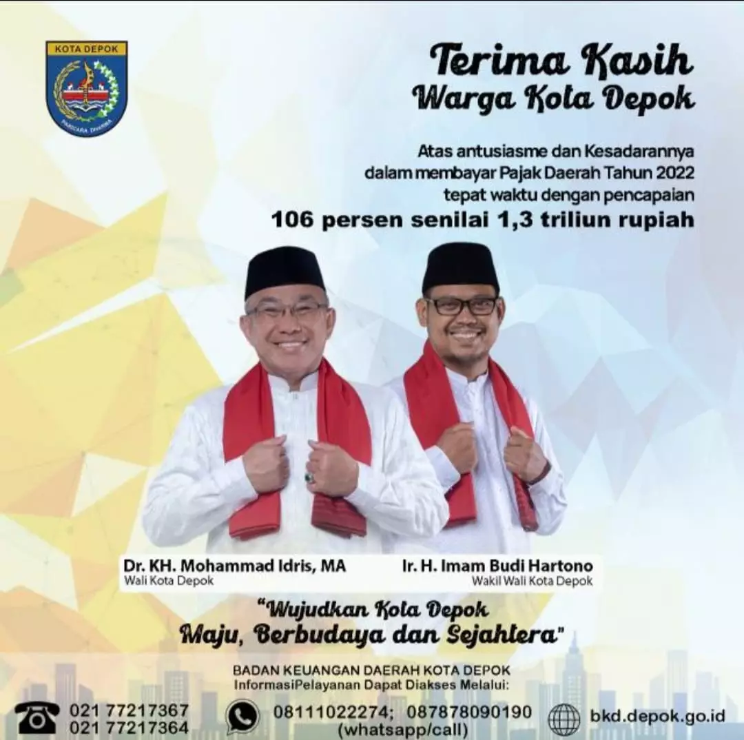 Sembilan Objek Pajak Penyumbang PAD Kota Depok 2022 Lampaui Target