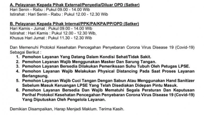 Tangkal Covid-19, LPSE Depok Atur Jam Pelayanan
